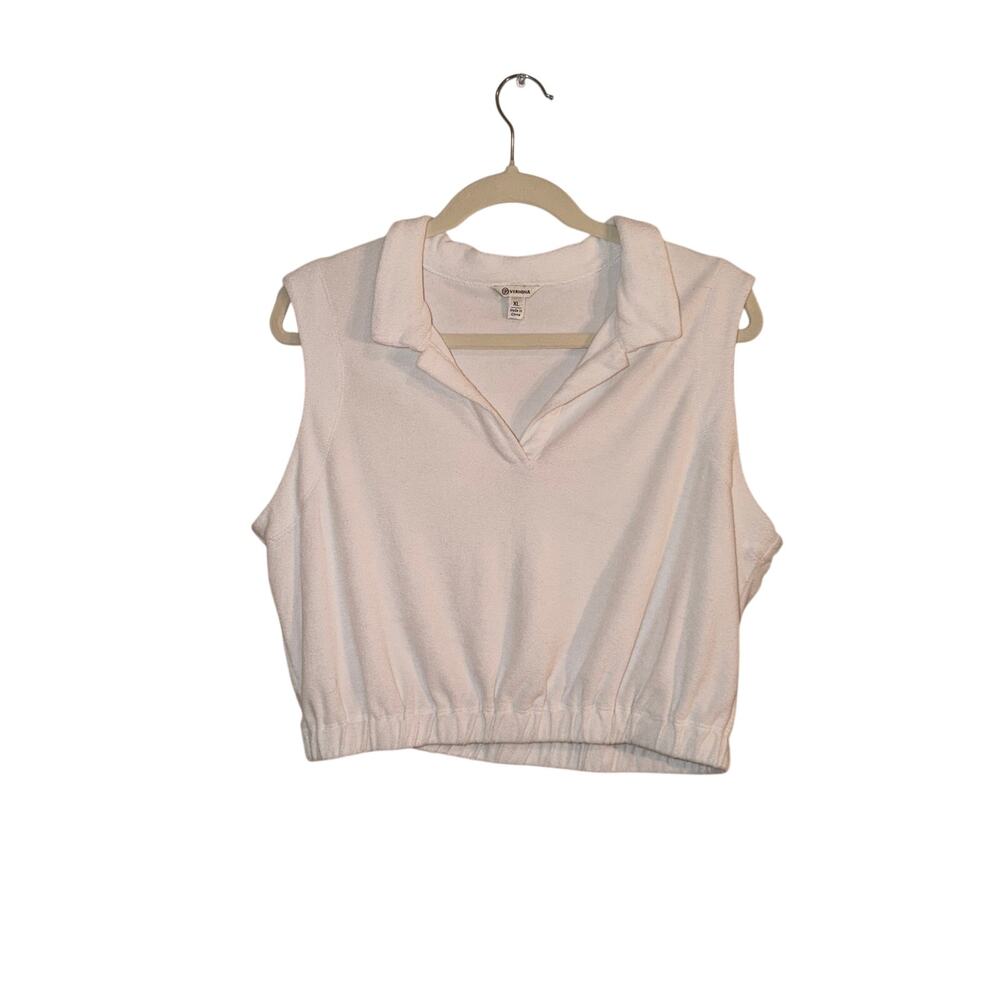Versona Women’s XL White Sleeveless Cropped Terry Polo Top
